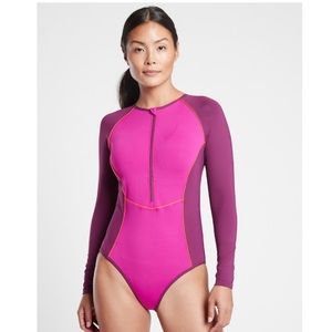 NWT Athleta Colorblock Long Sleeve One Piece Swim